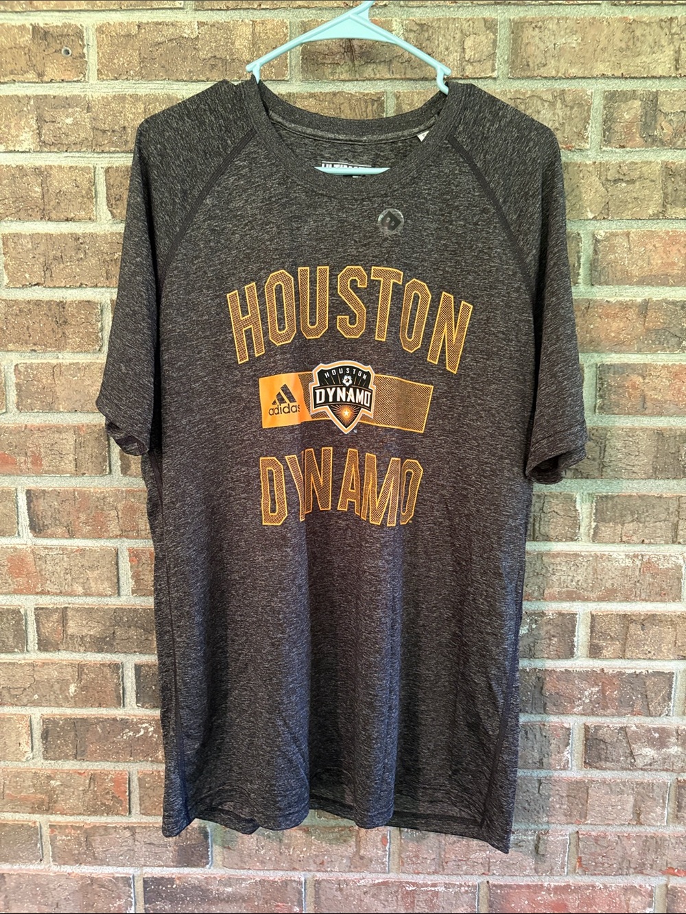 adidas Houston Dynamo Heather Charcoal Performance Short Sleeve with Orange Logo